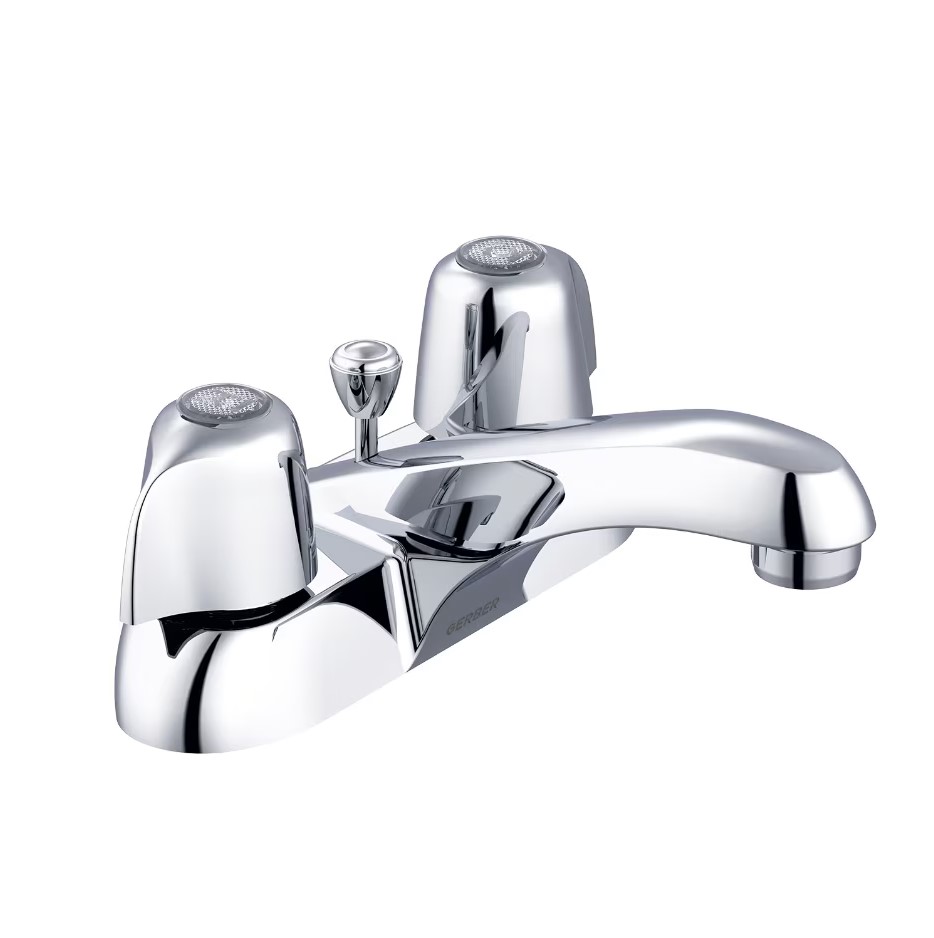 Gerber Classics Two Handle Centerset Bathroom Faucet with Metal Handles and Metal Pop-Up Drain